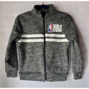 NBA Boys Space‎ Dye Full Zip Track Jacket Grey White Fleece Lined Size 8